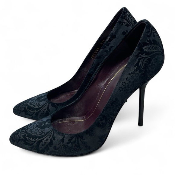 Gucci Noah Embossed Floral Brocade Pumps Stiletto Pointed Toe Sz 37.5 - Picture 1 of 15